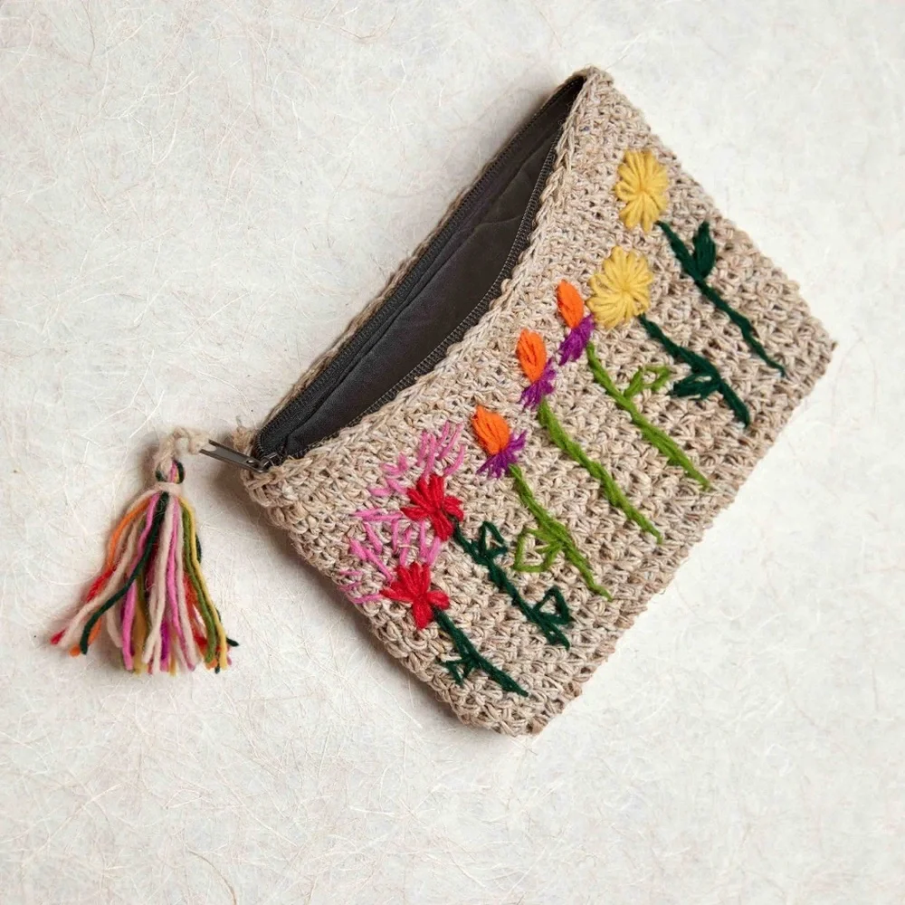 Handcrafted Floral Embroidered Pouch - Picture 2 of 3